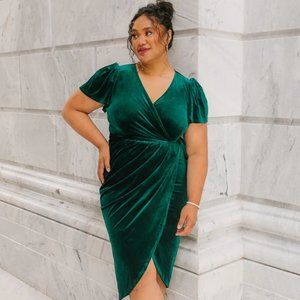NWT Emerald Velvet Cocktail faux wrap dress